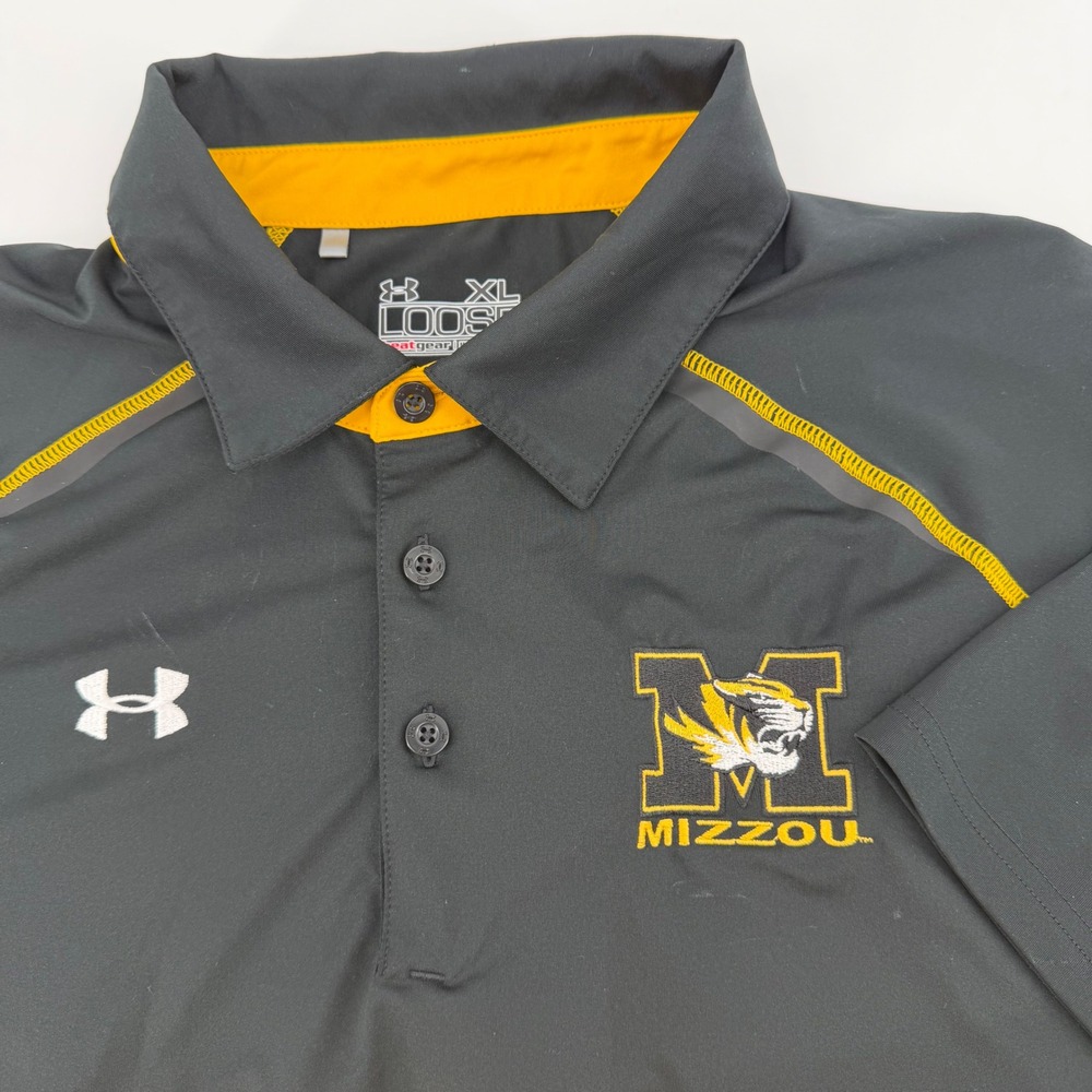 Under Armour Polo Mens XL Black Gold Mizzou Tigers HeatGear Loose Raglan Shirt